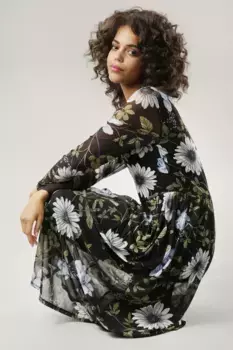 Платье миди Aniston CASUAL с крупным цветочным принтом и листьями, зеленый