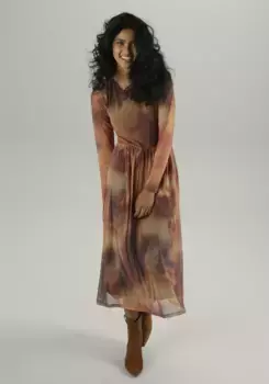 Платье миди Aniston SELECTED из сетки с принтом тай-дай — НОВАЯ КОЛЛЕКЦИЯ, цвет Orange-Braun-Rot-Gelb-Rosa