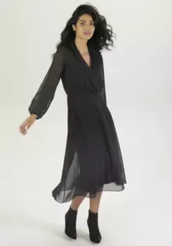 Платье миди Aniston SELECTED с эффектом платка на вырезе - НОВАЯ КОЛЛЕКЦИЯ, черный
