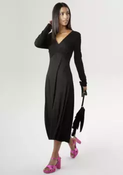 Платье миди Aniston SELECTED с драпированным швом под грудью, черный