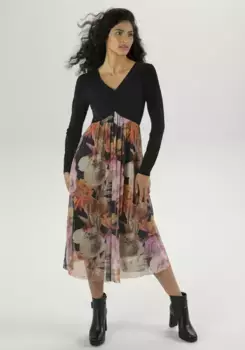 Платье миди Aniston SELECTED с рюшами на V-образном вырезе – НОВАЯ КОЛЛЕКЦИЯ, оранжевый