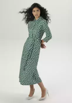 Платье миди Aniston SELECTED (со съемным поясом), с точечным принтом - НОВАЯ КОЛЛЕКЦИЯ, белый