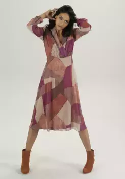 Платье миди Aniston SELECTED, V-образный вырез с эффектом шали – НОВАЯ КОЛЛЕКЦИЯ, бежевый