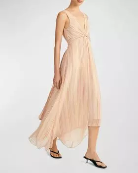 Платье миди Anna в полоску с V-образным вырезом Derek Lam 10 Crosby, цвет Peach Multi