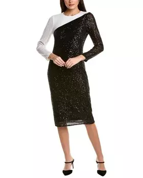 Платье-миди Anne Klein Colorblock Sequin, черный