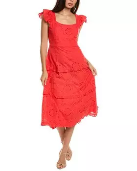 Платье-миди Anne Klein с ярусами, красный