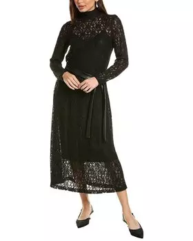 Платье миди Anne Klein с воротником-стойкой, черный