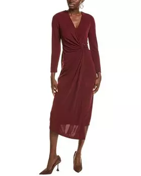 Платье миди Anne Klein со сборками и кольцом, красный