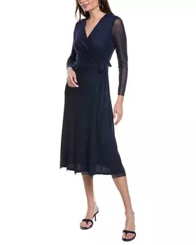Платье-миди Anne Klein Wrap Mesh, синий