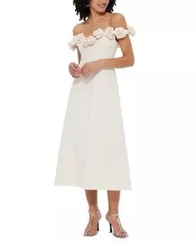 Платье-миди Annette Floral с открытыми плечами LEO LIN, слоновая кость/кремовый