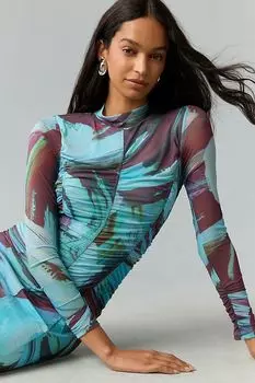 Платье миди Anthropologie из сетки с длинными рукавами, синий