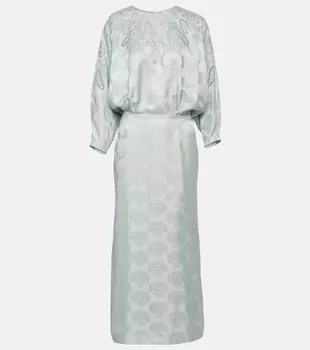 Платье миди arina из шелкового жаккарда с цветочным принтом Loro Piana, синий