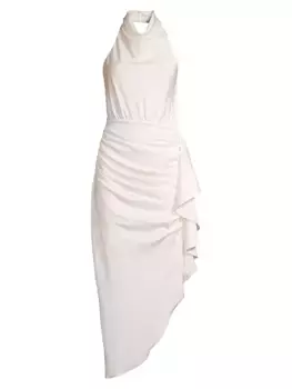 Платье миди асимметричного кроя с рюшами Esilda Misha, слоновая кость