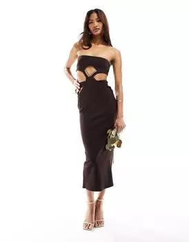 Платье миди Asos Design Bandeau Extreme Cut Out, темно-коричневый