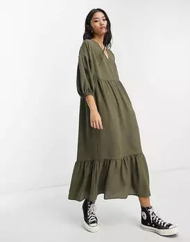 Платье-миди ASOS DESIGN chuck on smock, хаки