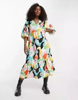 Платье-миди ASOS DESIGN chuck on smock, яркий ретро-принт