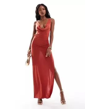 Платье миди Asos Design Cowl Neck With Corsage Back Detail, красный