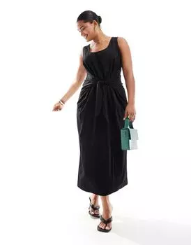 Платье миди ASOS DESIGN Curve с круглым вырезом и завязкой спереди