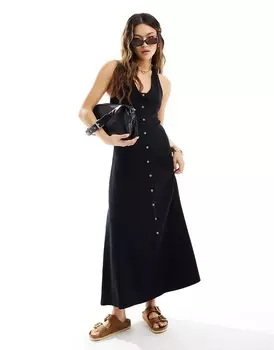 Платье миди Asos Design Halter Neck With Button Front, черный