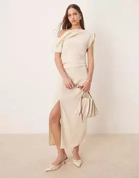 Платье миди ASOS DESIGN с драпировкой и бретельками цвета пахты