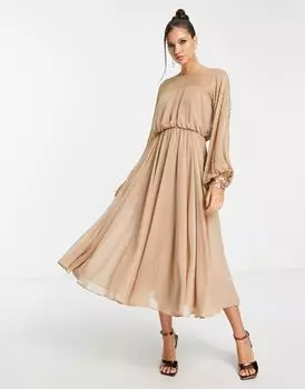 Платье миди ASOS DESIGN с каменной отделкой на линейной кокетке
