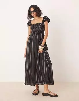 Платье миди ASOS DESIGN с квадратным вырезом и присборенной талией в полоску