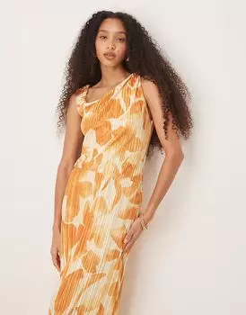 Платье миди ASOS DESIGN с плиссированной линией плеч и принтом в виде оранжевых цветов