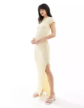 Платье миди Asos Design Short Sleeve Peached Textured Top, светло-желтый