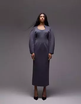 Платье миди ASOS DESIGN со скульптурным вырезом, темно-серого цвета