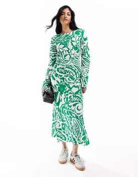 Платье миди Asos Design Viscose Slash Neck With V-back Detail, зеленый