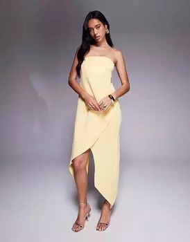 Платье миди ASOS DESIGN в минималистичном стиле с запахом по всему телу желтого цвета
