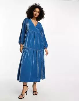 Платье миди Asos Design Wrap Velvet, синий