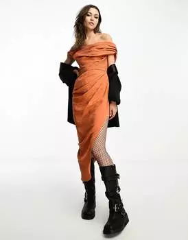 Платье миди Asos Edition Grecian Bardot, оранжевый