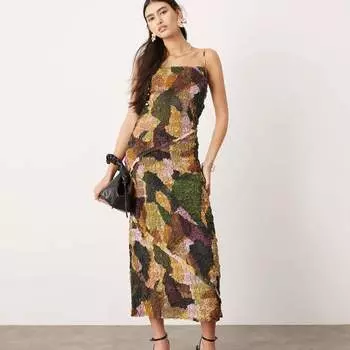 Платье-миди Asos Edition Textured With Straps, коричневый/зеленый/желтый