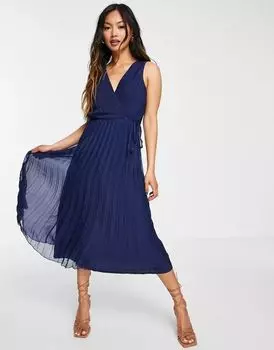 Платье миди ASOS с лифом с запахом, плиссированной юбкой и поясом