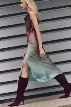 Платье миди атласное с расцветкой tie-dye ZARA, разноцветный