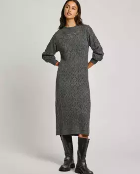 Платье миди ажурной вязки с круглым вырезом Pepe Jeans, темно-серый