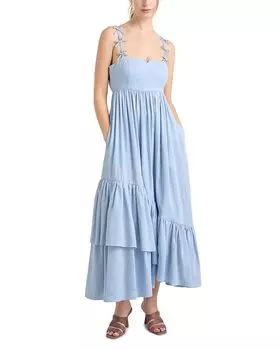 Платье миди Bailey из льна и хлопка Cinq Sept, синий