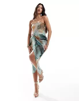 Платье миди-бандо с мраморным принтом ASOS DESIGN