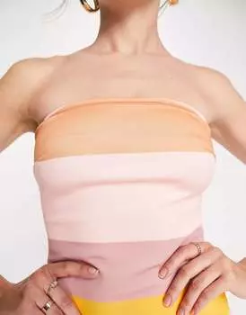 Платье миди-бандо с разноцветными полосками ASOS