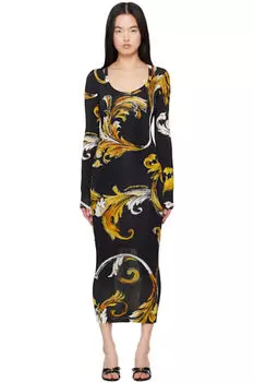Платье миди Barocco с черно-желтым контуром Versace Jeans Couture