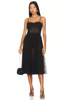 Платье миди BCBGMAXAZRIA Sheer Corset, черный