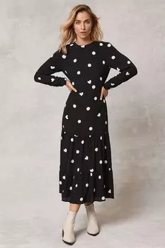 Платье миди Bella в горошек Mint Velvet, черный