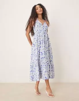 Платье миди Bellerose с вырезом халтер от Nobody's Child в синем ракушечном узоре