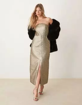 Платье миди без бретелек цвета металлик Abercrombie & Fitch