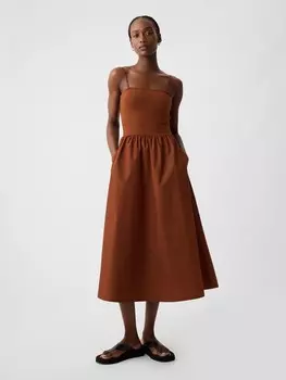 Платье миди без бретелек Gap, коричневый