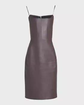 Платье миди без бретелек из кожи с добавлением кашемира Bottega Veneta