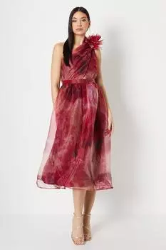 Платье миди без бретелек из органзы с корсажной отделкой Coast, красный