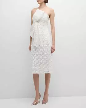 Платье миди без бретелек с бантом и аппликацией спереди Jovani, цвет White