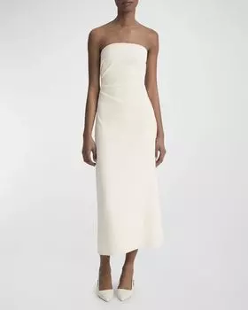 Платье миди без бретелек с драпировкой Vince, цвет Off White
